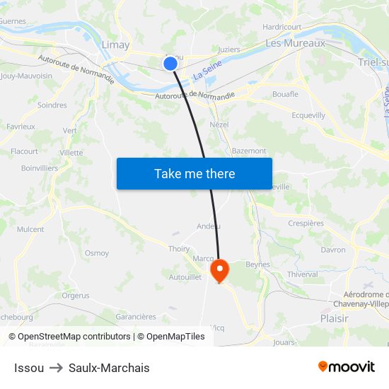 Issou to Saulx-Marchais map