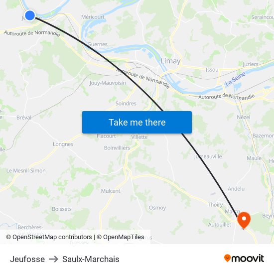 Jeufosse to Saulx-Marchais map