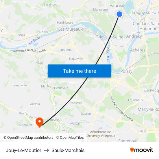 Jouy-Le-Moutier to Saulx-Marchais map