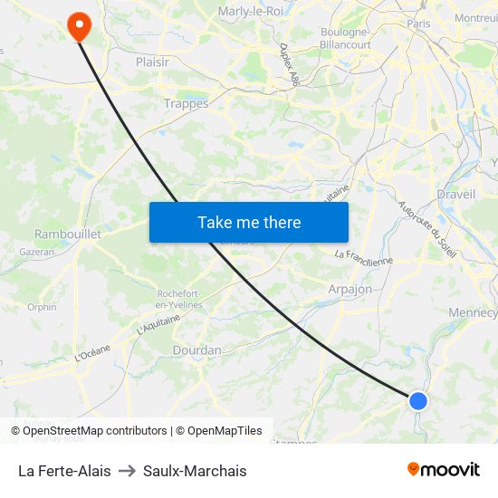 La Ferte-Alais to Saulx-Marchais map