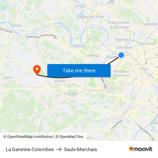 La Garenne-Colombes to Saulx-Marchais map