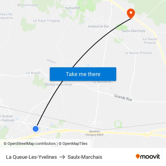 La Queue-Les-Yvelines to Saulx-Marchais map