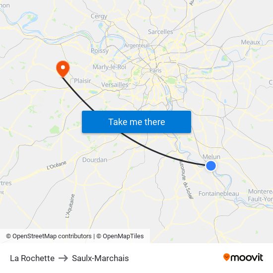 La Rochette to Saulx-Marchais map