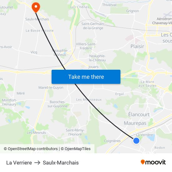 La Verriere to Saulx-Marchais map