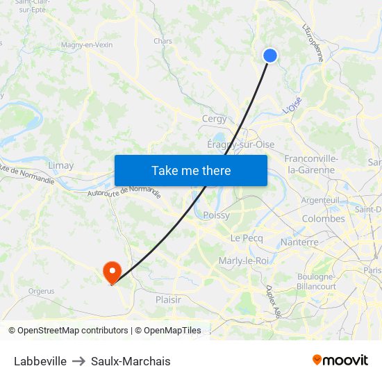 Labbeville to Saulx-Marchais map