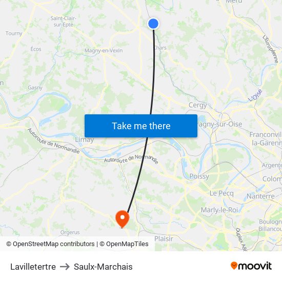 Lavilletertre to Saulx-Marchais map