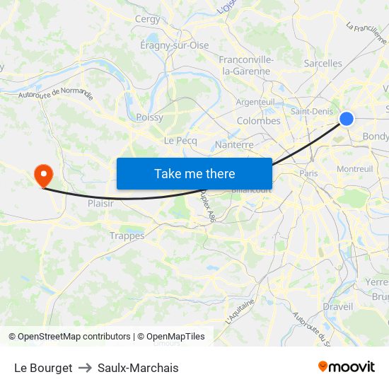 Le Bourget to Saulx-Marchais map
