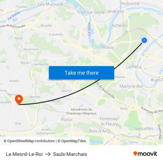 Le Mesnil-Le-Roi to Saulx-Marchais map
