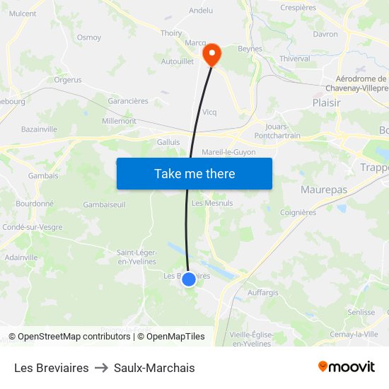 Les Breviaires to Saulx-Marchais map