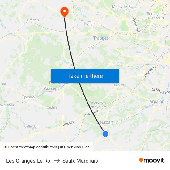 Les Granges-Le-Roi to Saulx-Marchais map