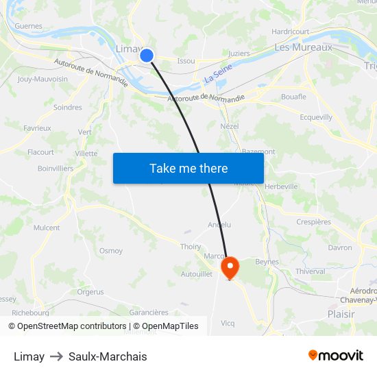 Limay to Saulx-Marchais map