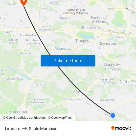 Limours to Saulx-Marchais map