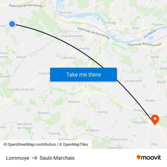 Lommoye to Saulx-Marchais map