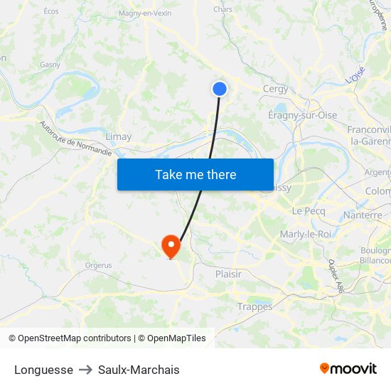 Longuesse to Saulx-Marchais map