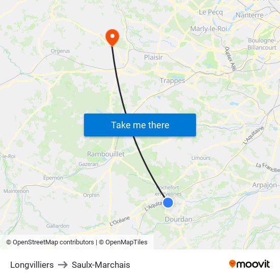 Longvilliers to Saulx-Marchais map