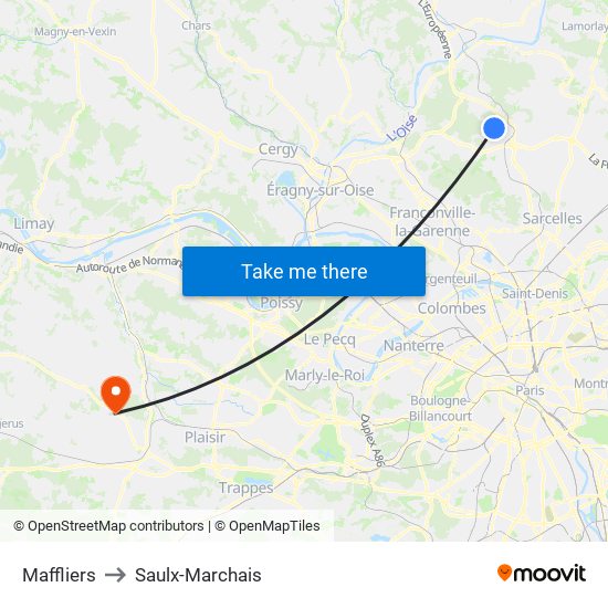 Maffliers to Saulx-Marchais map