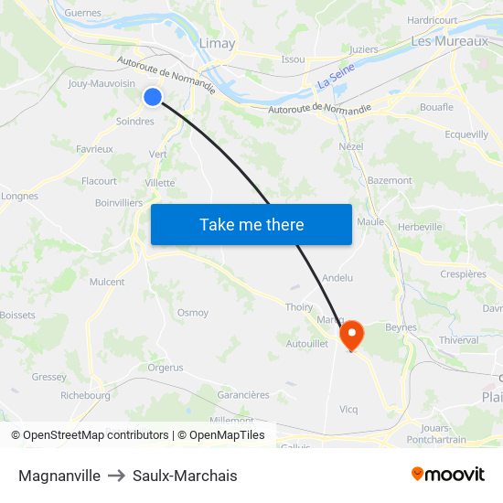 Magnanville to Saulx-Marchais map