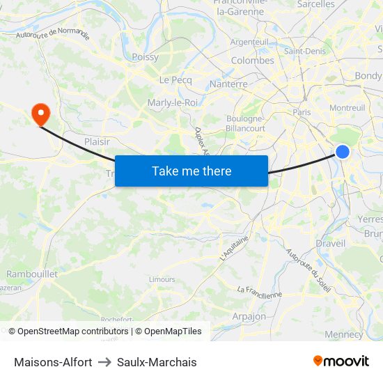 Maisons-Alfort to Saulx-Marchais map