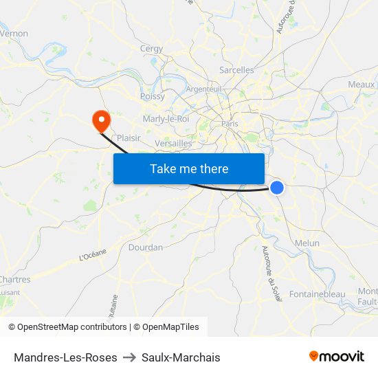 Mandres-Les-Roses to Saulx-Marchais map