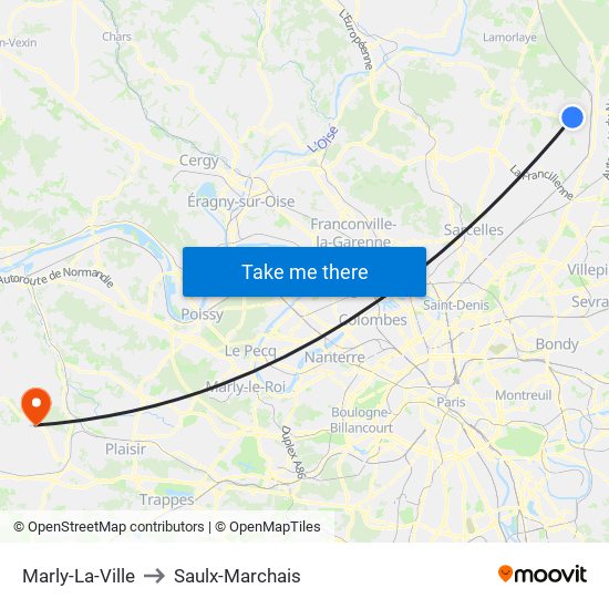 Marly-La-Ville to Saulx-Marchais map