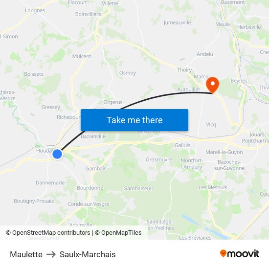 Maulette to Saulx-Marchais map