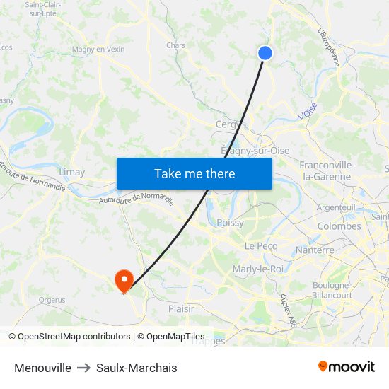 Menouville to Saulx-Marchais map