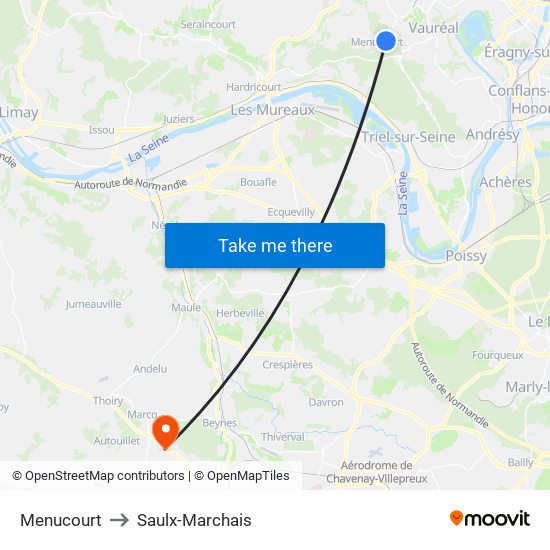 Menucourt to Saulx-Marchais map