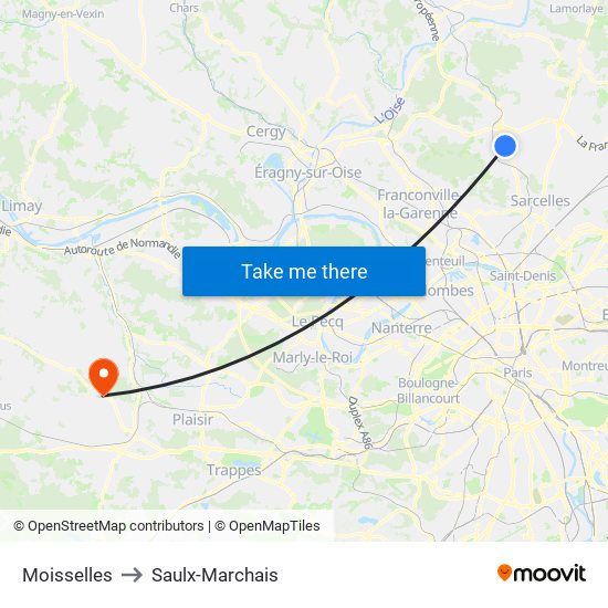 Moisselles to Saulx-Marchais map