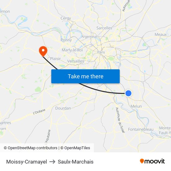 Moissy-Cramayel to Saulx-Marchais map