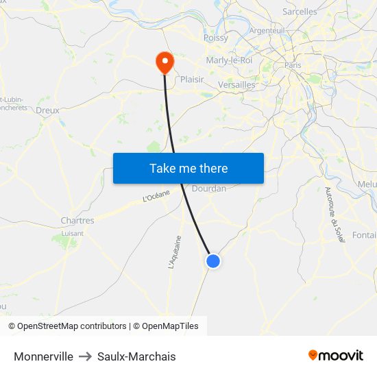 Monnerville to Saulx-Marchais map