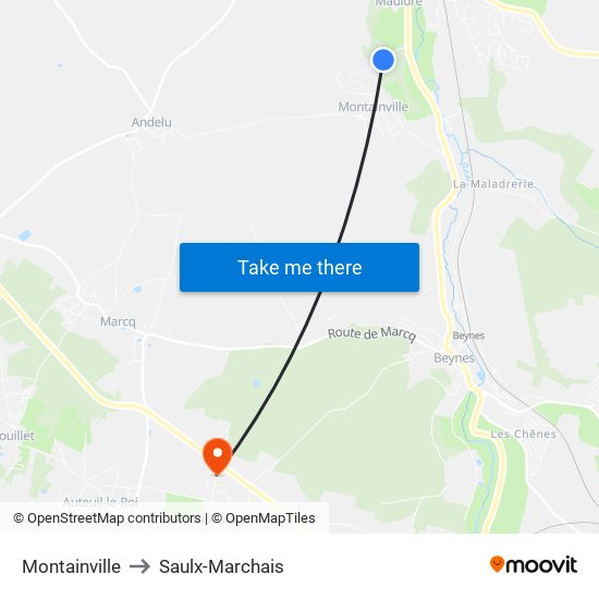 Montainville to Saulx-Marchais map