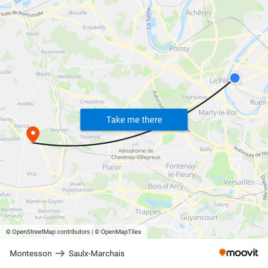 Montesson to Saulx-Marchais map