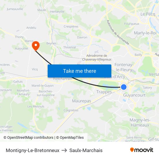 Montigny-Le-Bretonneux to Saulx-Marchais map