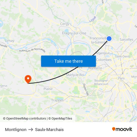 Montlignon to Saulx-Marchais map