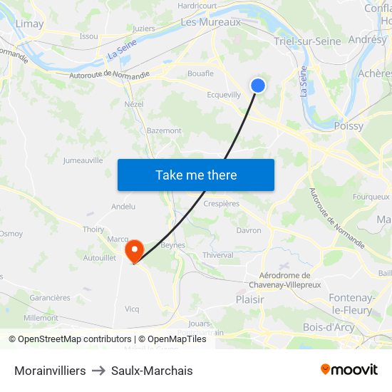 Morainvilliers to Saulx-Marchais map