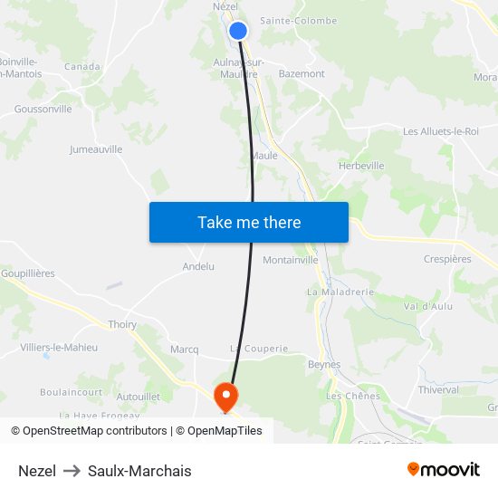 Nezel to Saulx-Marchais map