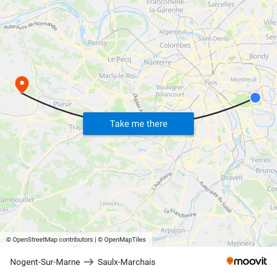 Nogent-Sur-Marne to Saulx-Marchais map