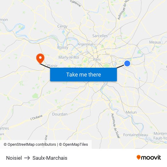Noisiel to Saulx-Marchais map