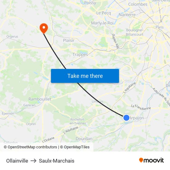 Ollainville to Saulx-Marchais map