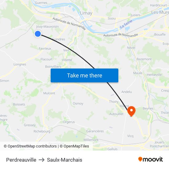 Perdreauville to Saulx-Marchais map