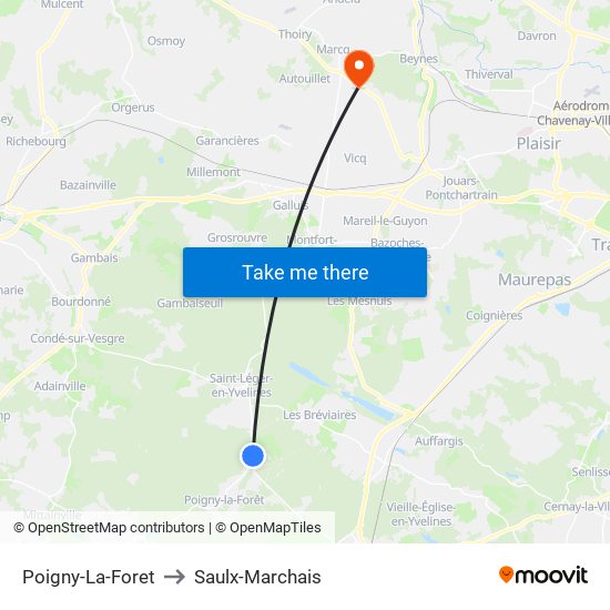 Poigny-La-Foret to Saulx-Marchais map