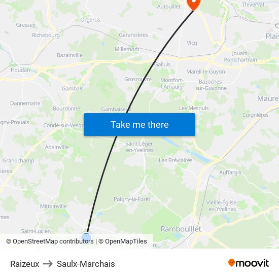 Raizeux to Saulx-Marchais map