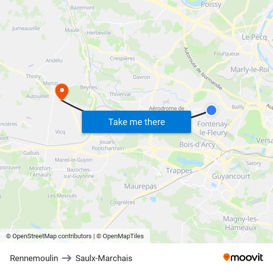 Rennemoulin to Saulx-Marchais map