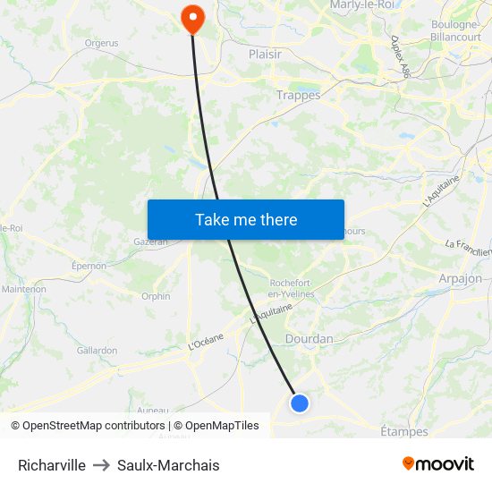 Richarville to Saulx-Marchais map