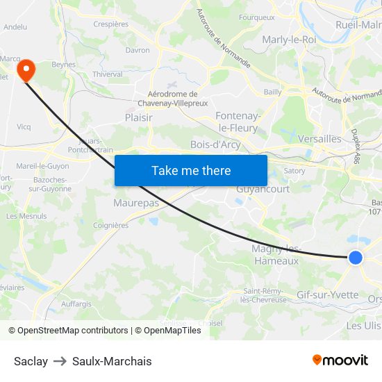 Saclay to Saulx-Marchais map