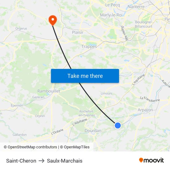 Saint-Cheron to Saulx-Marchais map