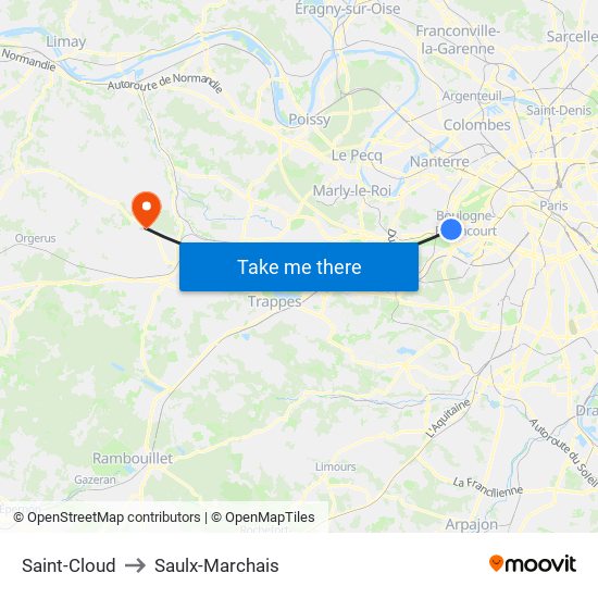 Saint-Cloud to Saulx-Marchais map