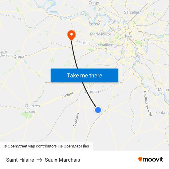 Saint-Hilaire to Saulx-Marchais map