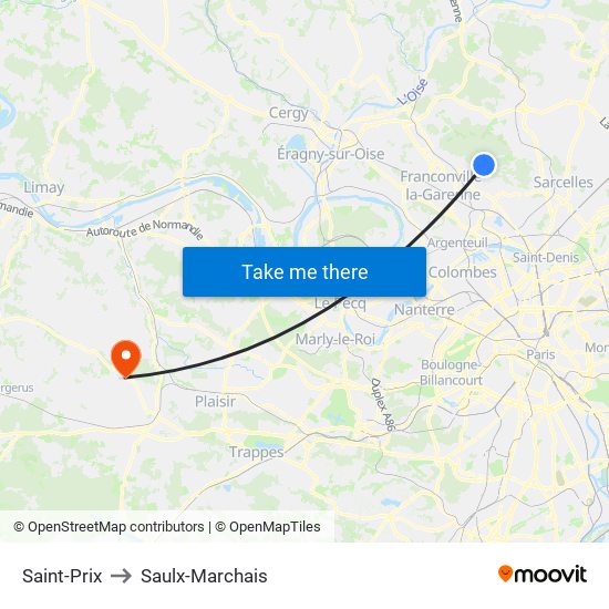 Saint-Prix to Saulx-Marchais map