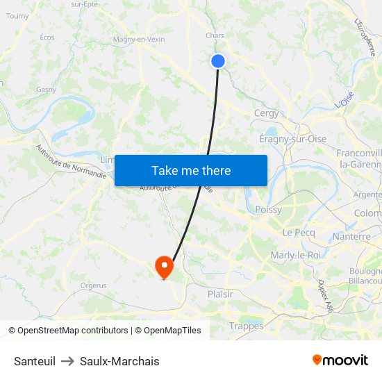 Santeuil to Saulx-Marchais map